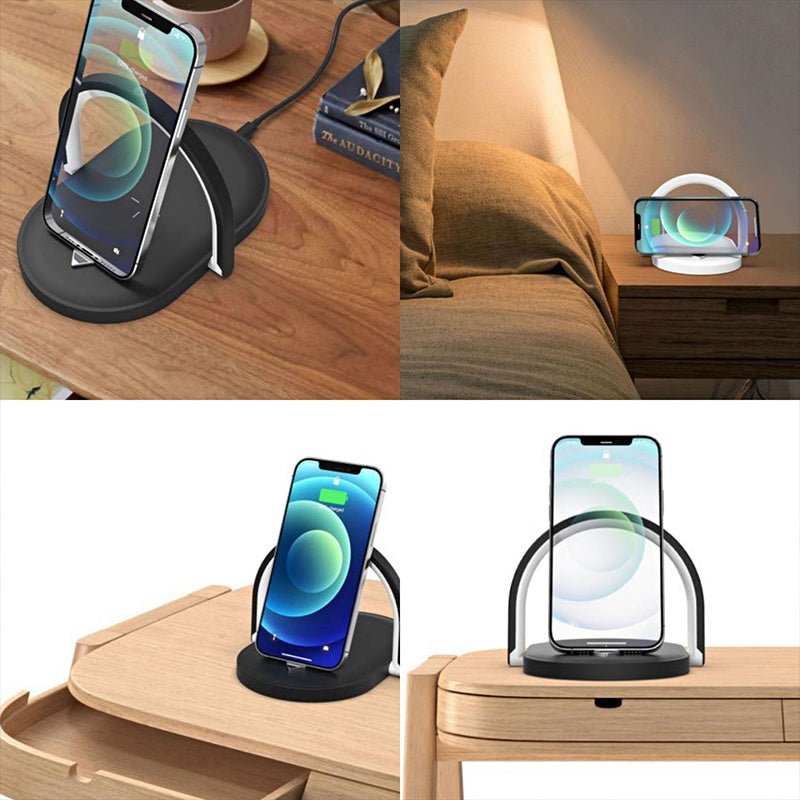 3 In 1 Foldable Wireless Charger Night Light Wireless Charging Station Stonego LED Reading Table Lamp 15W Fast Charging Light - Zambeel