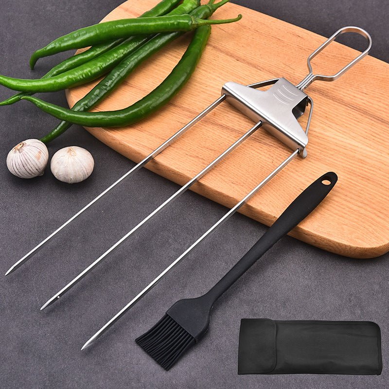 3 - Prong Skewer Stick Needles Kebab 3 Way Forks Stainless Steel Barbecue Grill Fork Household BBQ Non - stick - Zambeel
