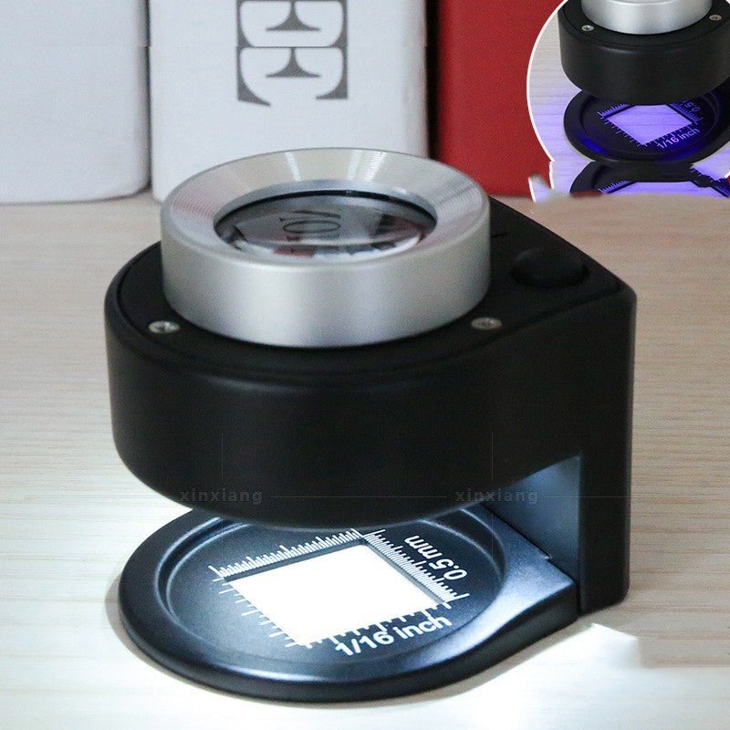 30 Times Full Metal Textile Fabric Printing Grid Pigeon Eye Cloth Mirror With 6LED Money Detector Light A Scale Magnifying Glass - Zambeel