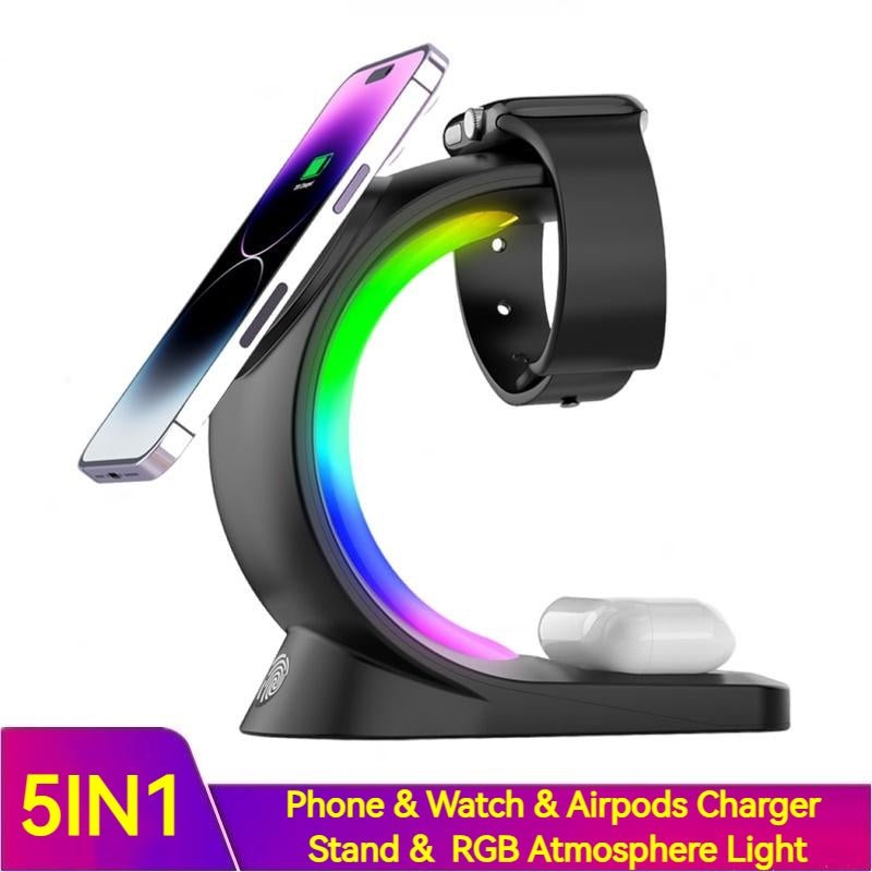 4 In 1 Magnetic Wireless Charger Fast Charging For Smart Phone Atmosphere Light Charging Station For Airpods Pro I - phone Watch - Zambeel