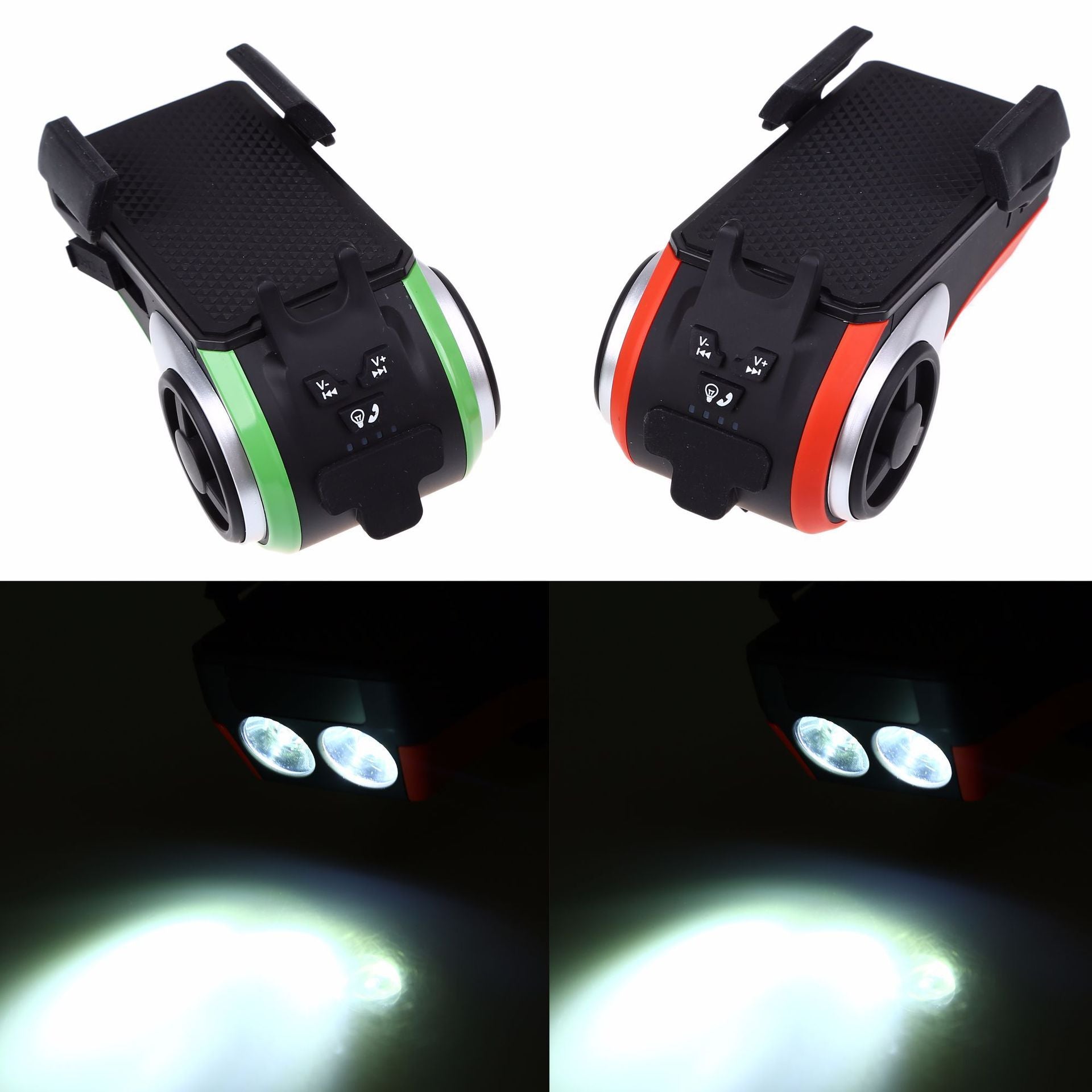 5 In 1 Double LED Bicycle Light Bluetooth Audio MP3 Player Speaker Charging Power Bank Ring Bell Bicycle Phone Holder - Zambeel