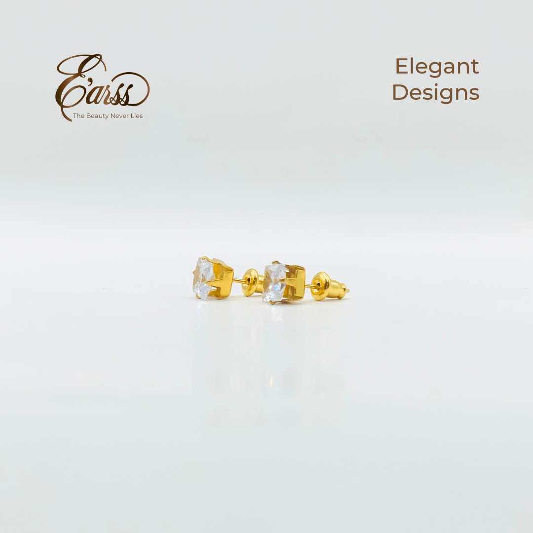 6 mm Cubic Zirconia Square | Stainless Steel | 18K Gold Plated - Zambeel