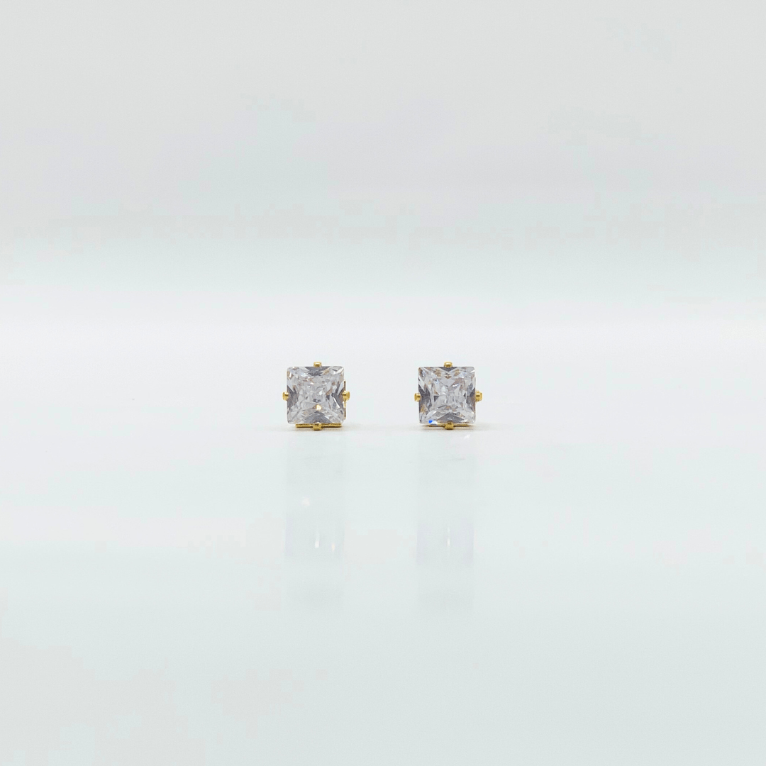 6 mm Cubic Zirconia Square | Stainless Steel | 18K Gold Plated - Zambeel