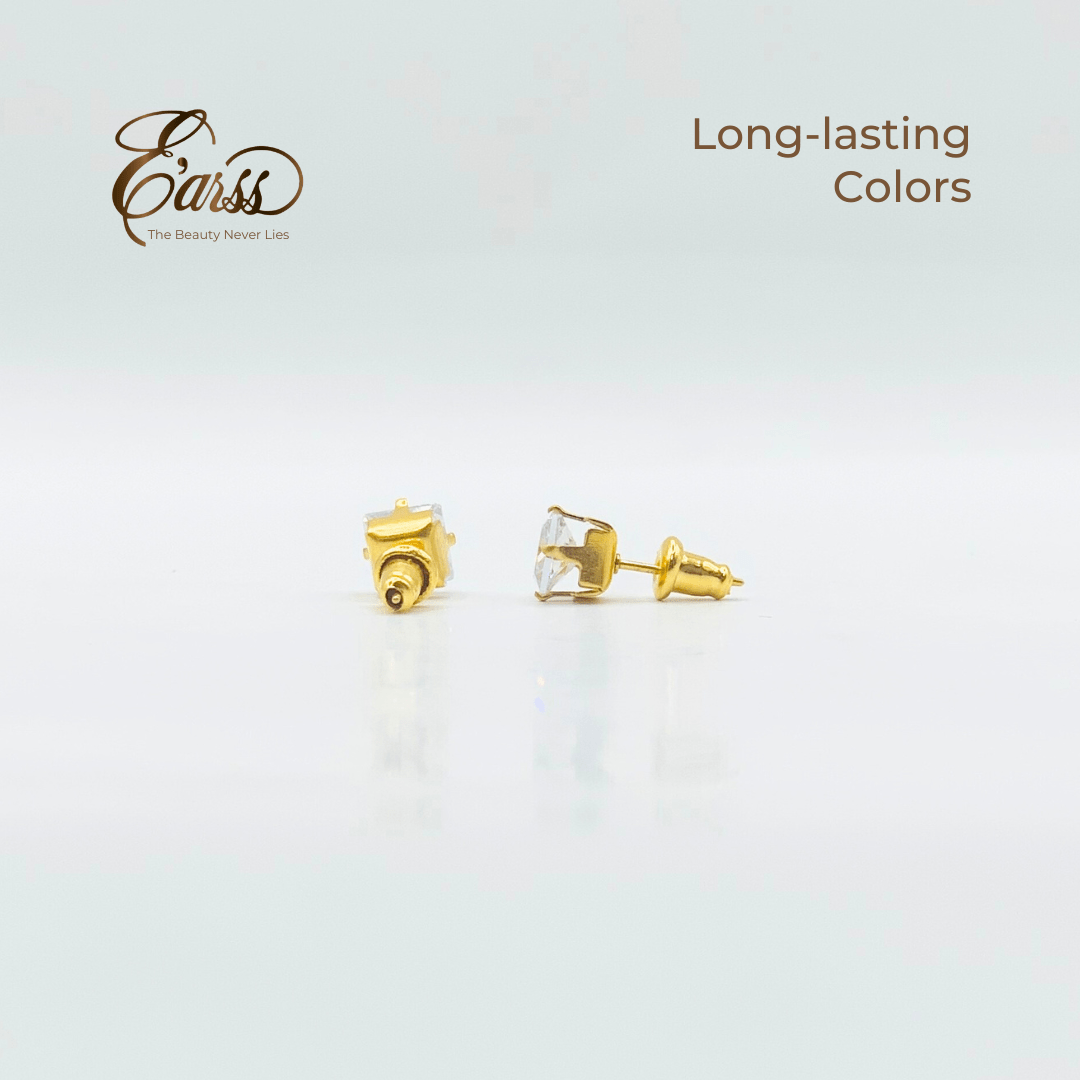 6 mm Cubic Zirconia Square | Stainless Steel | 18K Gold Plated - Zambeel