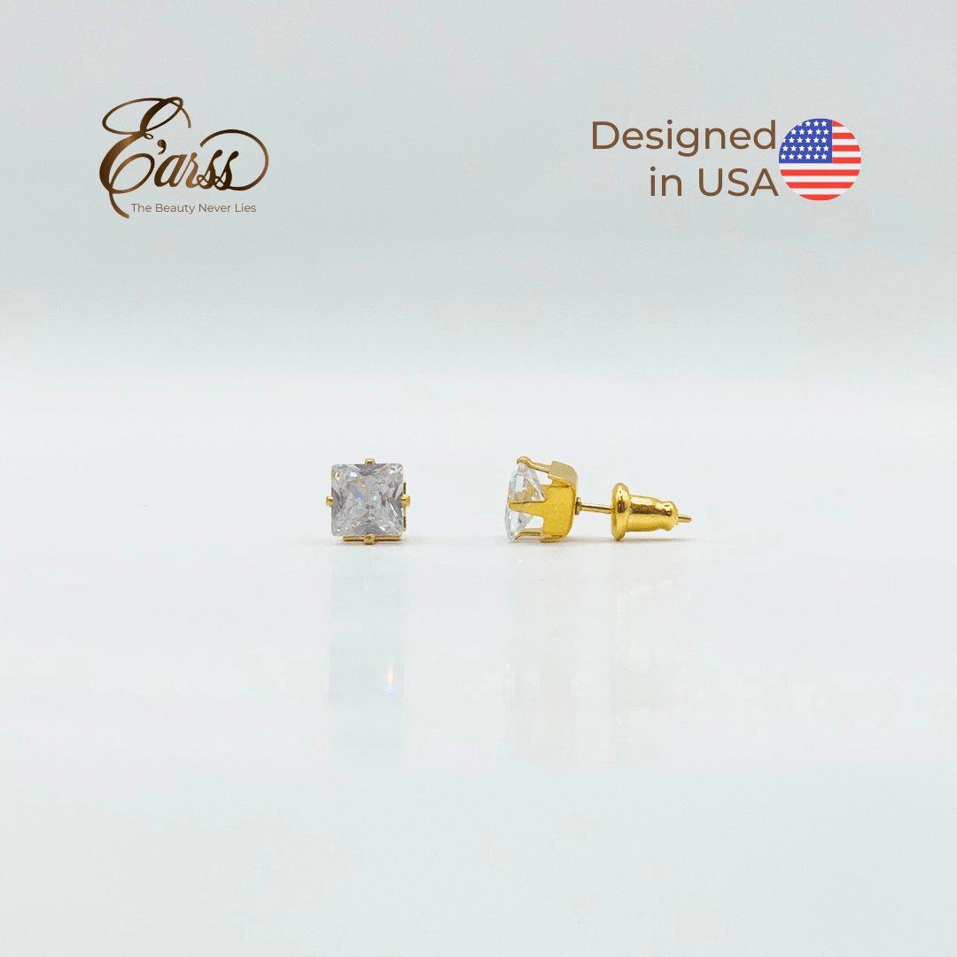 6 mm Cubic Zirconia Square | Stainless Steel | 18K Gold Plated - Zambeel