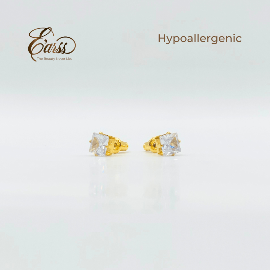 6 mm Cubic Zirconia Square | Stainless Steel | 18K Gold Plated - Zambeel