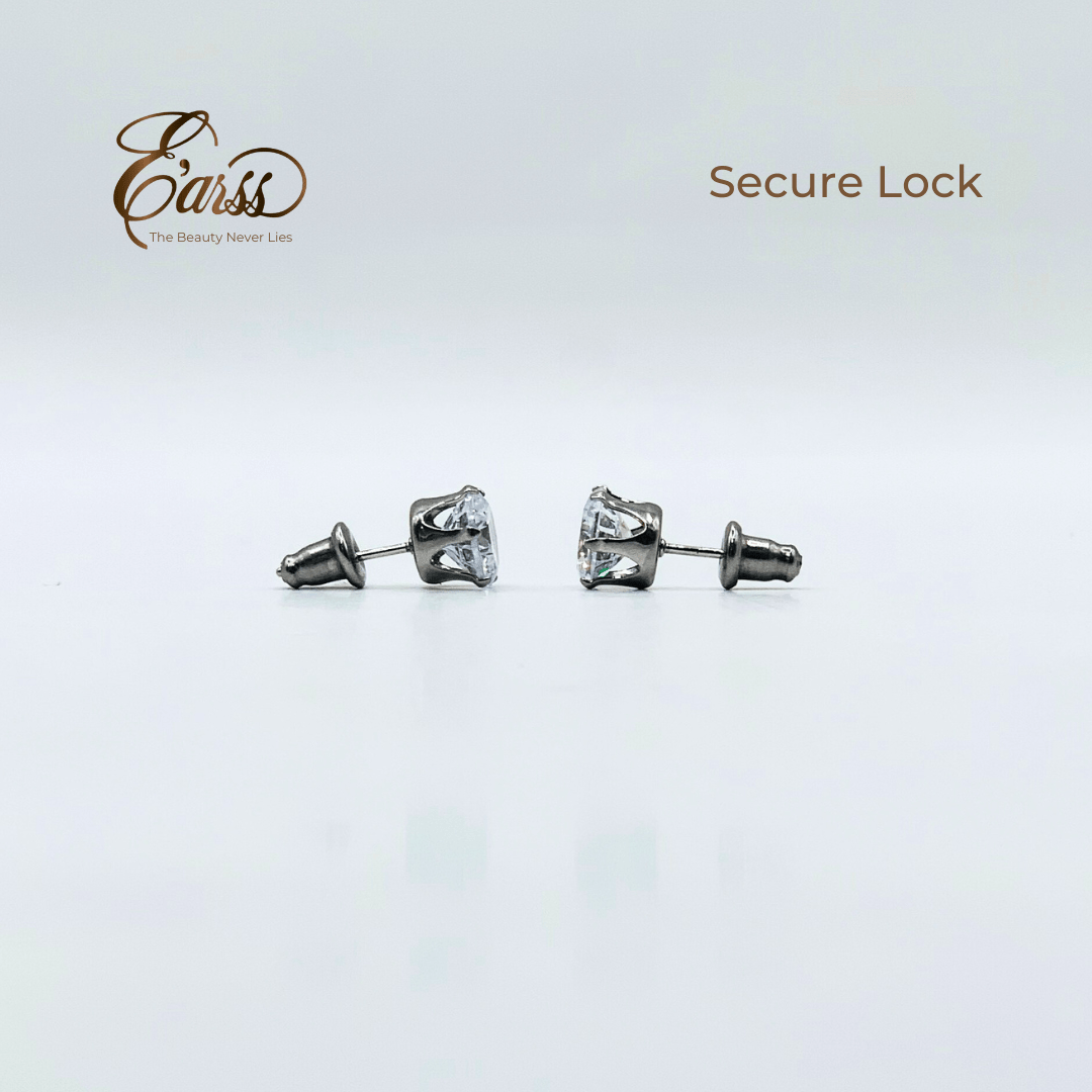 7 mm Clear Cubic Zirconia Round Silver | Stainless Steel - Zambeel