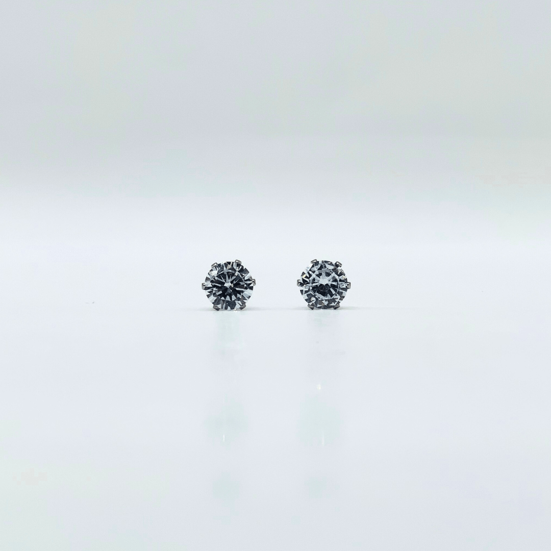 7 mm Clear Cubic Zirconia Round Silver | Stainless Steel - Zambeel