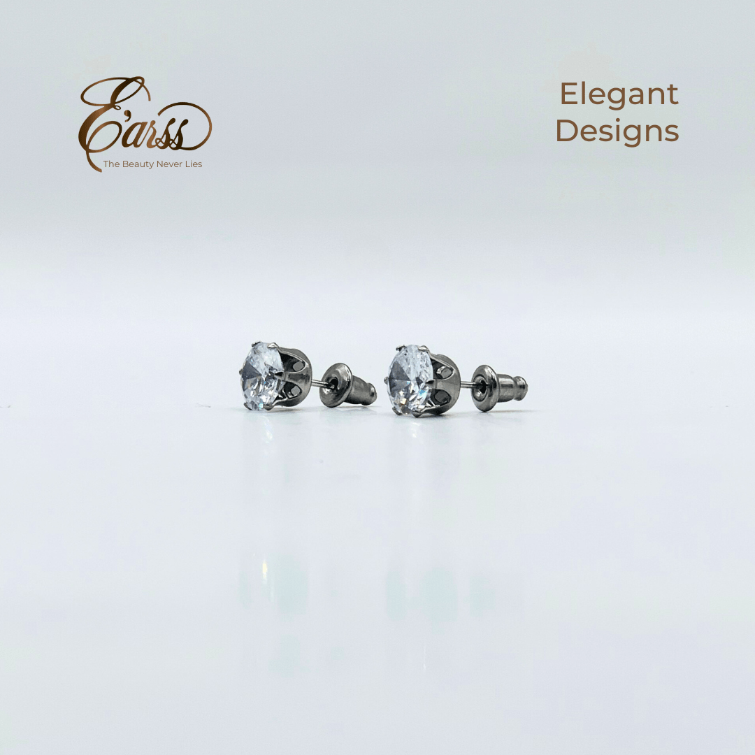 7 mm Clear Cubic Zirconia Round Silver | Stainless Steel - Zambeel