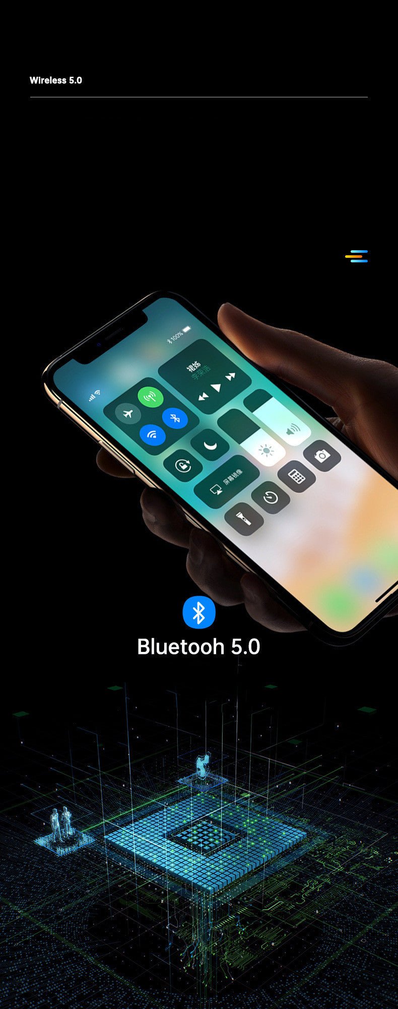 832 Car Mp3 Player Colorful Atmosphere Breathing Light Hands - Free Car Bluetooth Qc3.0 Car Charger - Zambeel