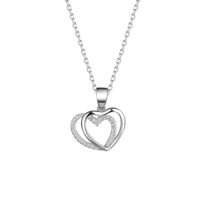 925 Sterling Silver Double Heart - shaped Necklace For Women Summer - Zambeel