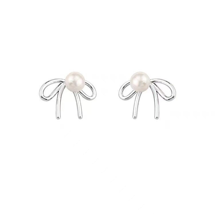 925 Sterling Silver Stud Earrings Light Luxury Shell Pearls Bow Special - interest Design - Zambeel