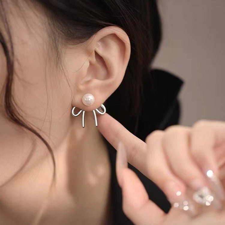 925 Sterling Silver Stud Earrings Light Luxury Shell Pearls Bow Special - interest Design - Zambeel