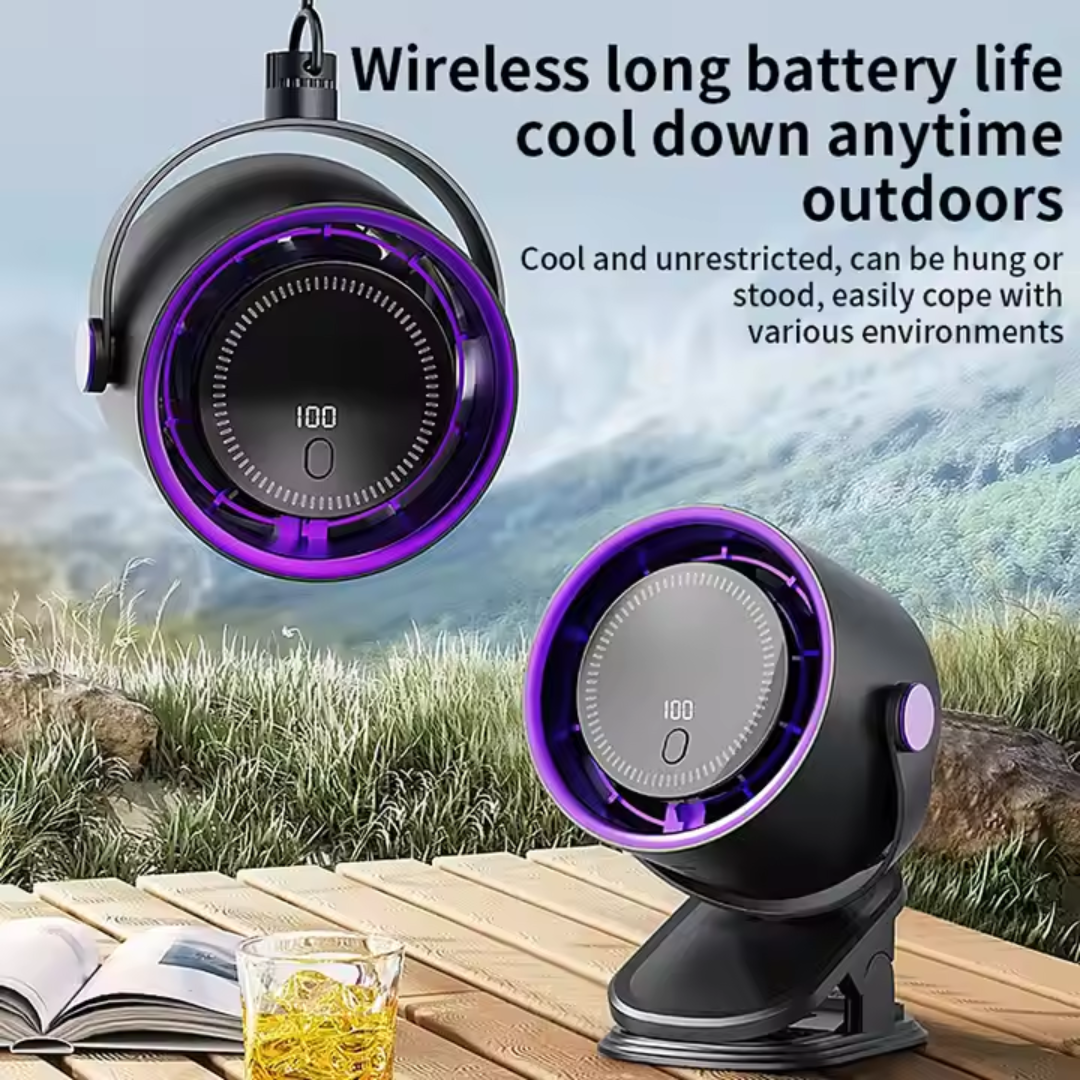 مروحة مكتبية صغيرة مزودة بشاشة LED لعرض البيانات