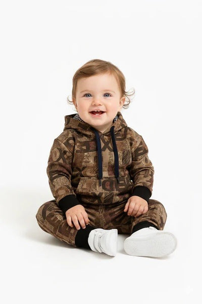 Abstract Brown Patchwork Kids Winter Tracksuit - Zambeel