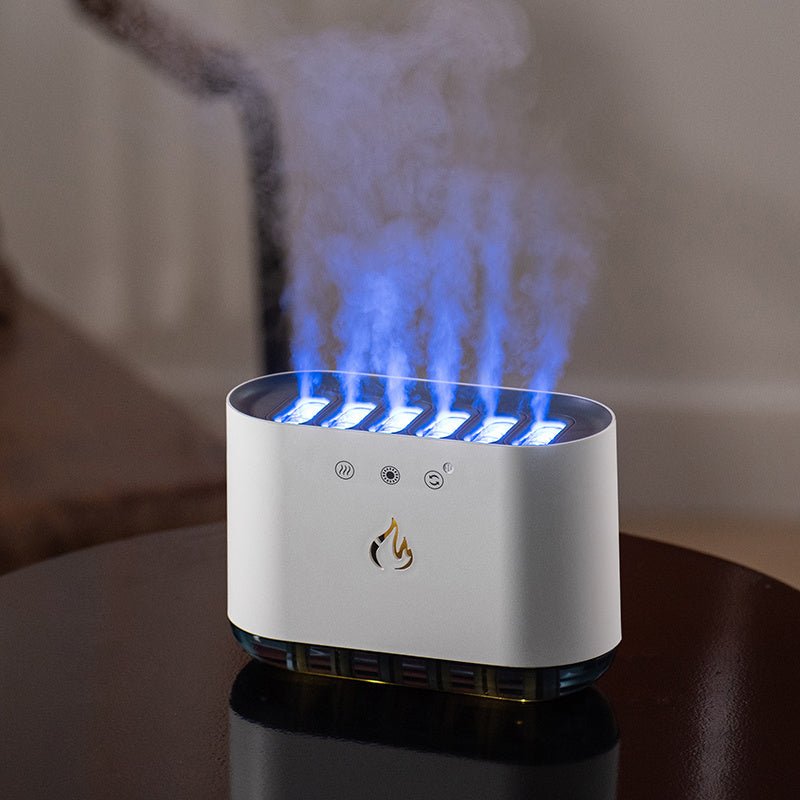 Amazon Hot Sale Dynamic Flame Humidifier USB Portable H20 Smart Ultrasonic Voice - Control Room Humidifier With 7 Colors Light - Zambeel