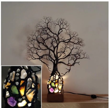 Ancient Tree Metal Sculpture Gem Accent Lamp - Zambeel