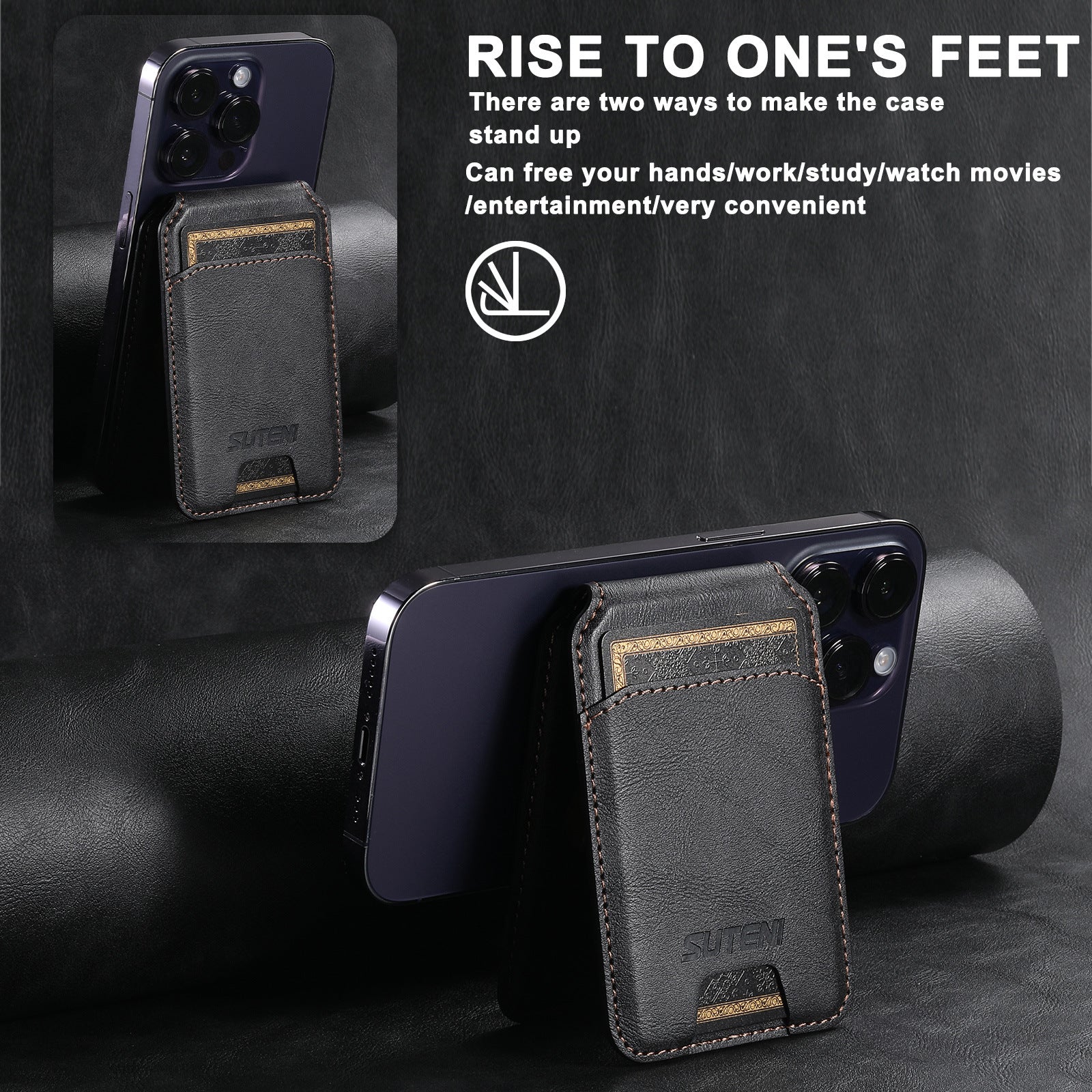 Android Universal Phone Magnetic Card Holder MagSafe Magnetic Ring PU Leather - Zambeel