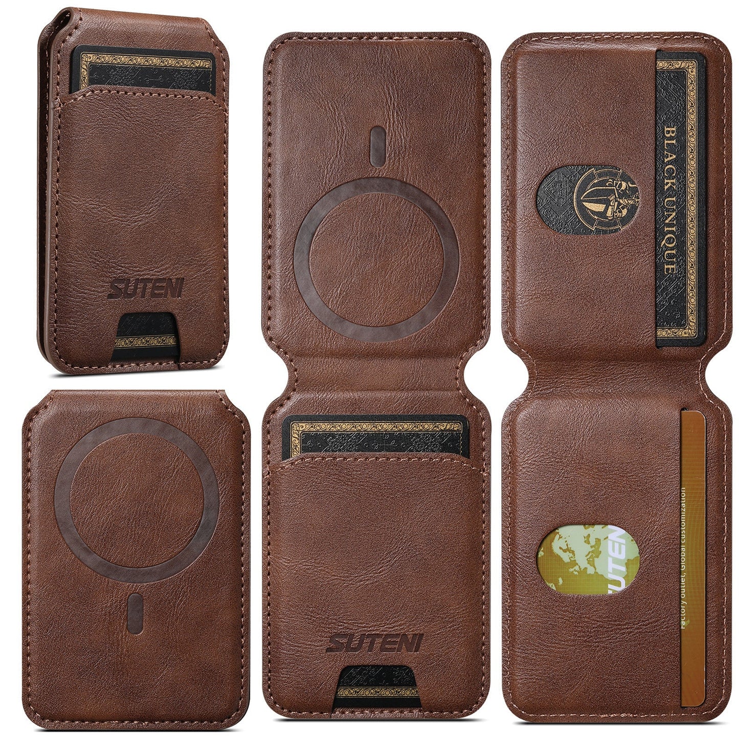 Android Universal Phone Magnetic Card Holder MagSafe Magnetic Ring PU Leather - Zambeel