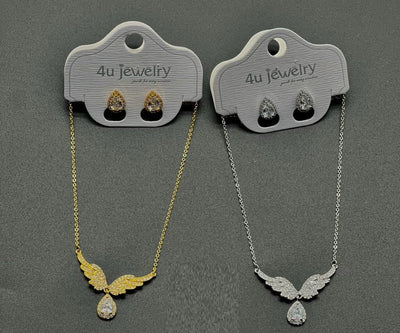 Angel Wings Drop Necklace Set - Zambeel