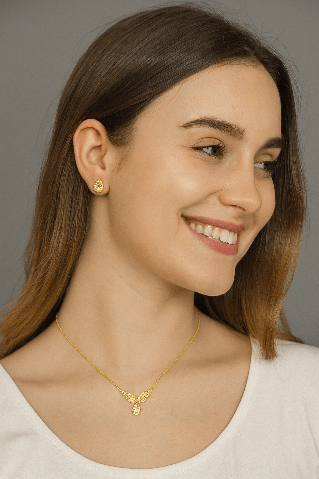 Angel Wings Drop Necklace Set - Zambeel