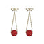 Autumn And Winter Golden Bow With Red Rhinestone Fashion Simple Eardrops - Zambeel