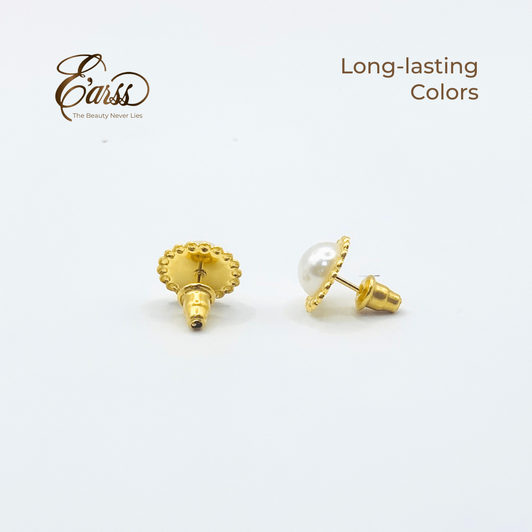 Beaded Border Pearl Gold Earring | Stainless Steel | 18K Gold Plated - Zambeel