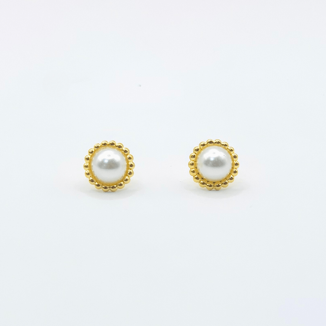 Beaded Border Pearl Gold Earring | Stainless Steel | 18K Gold Plated - Zambeel