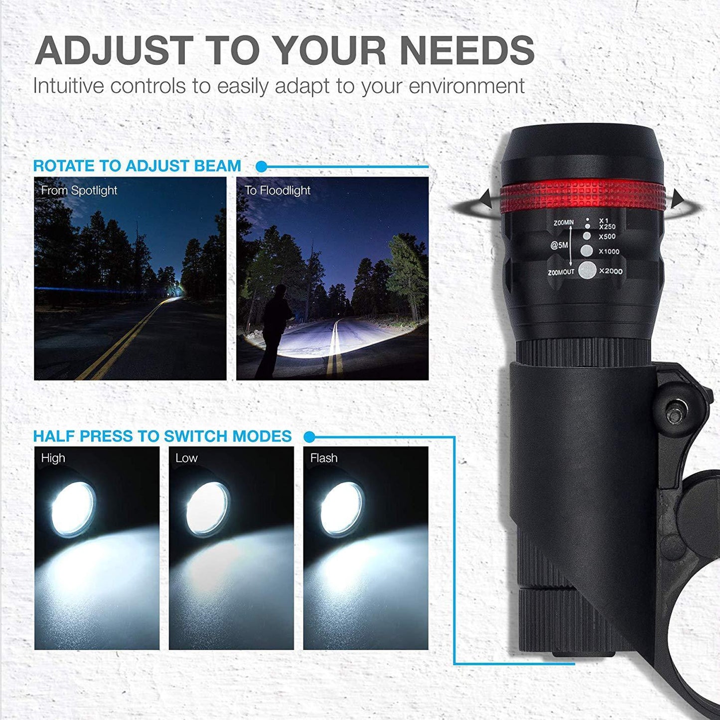 Bicycle Headlights And Taillights Set With Bracket - Zambeel