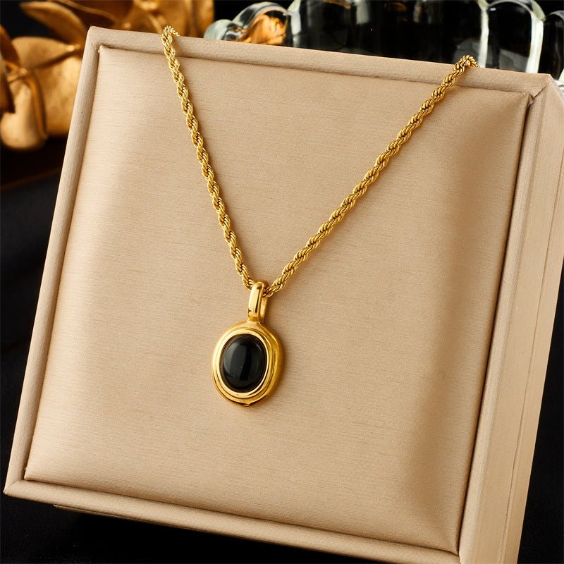 Black And White Gemstone Premium Temperamental Cold Style Metal Vintage Hemp Flowers Chain Necklace - Zambeel