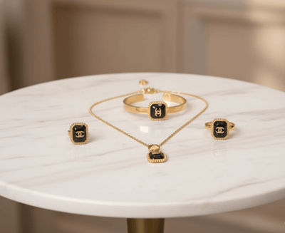 Black Enamel Logo Jewelry Set - Zambeel