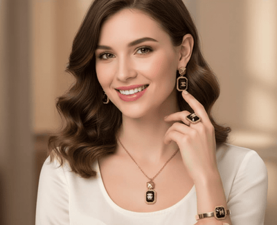 Black Enamel Logo Jewelry Set - Zambeel