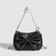 Black White PU Bow Handbags Autumn Winter Ladies Underarm Tote Bags Fashion Simple Pearl Chain Shoulder Bag Small Purse - Zambeel