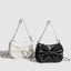 Black White PU Bow Handbags Autumn Winter Ladies Underarm Tote Bags Fashion Simple Pearl Chain Shoulder Bag Small Purse - Zambeel
