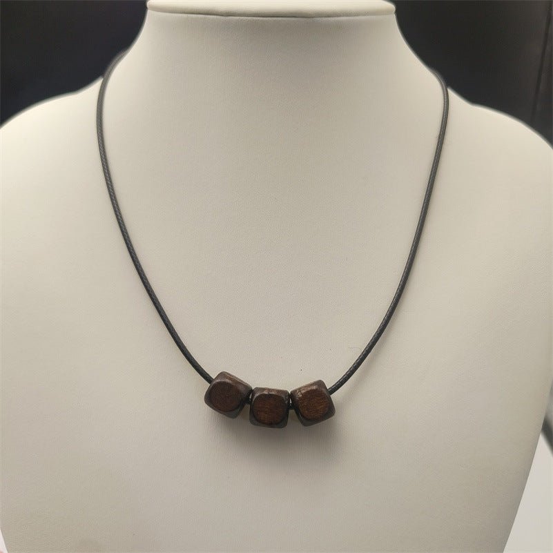 Bohemian Retro Style Black Braided Rope Leather Rope Wooden Bead Beaded Necklace - Zambeel