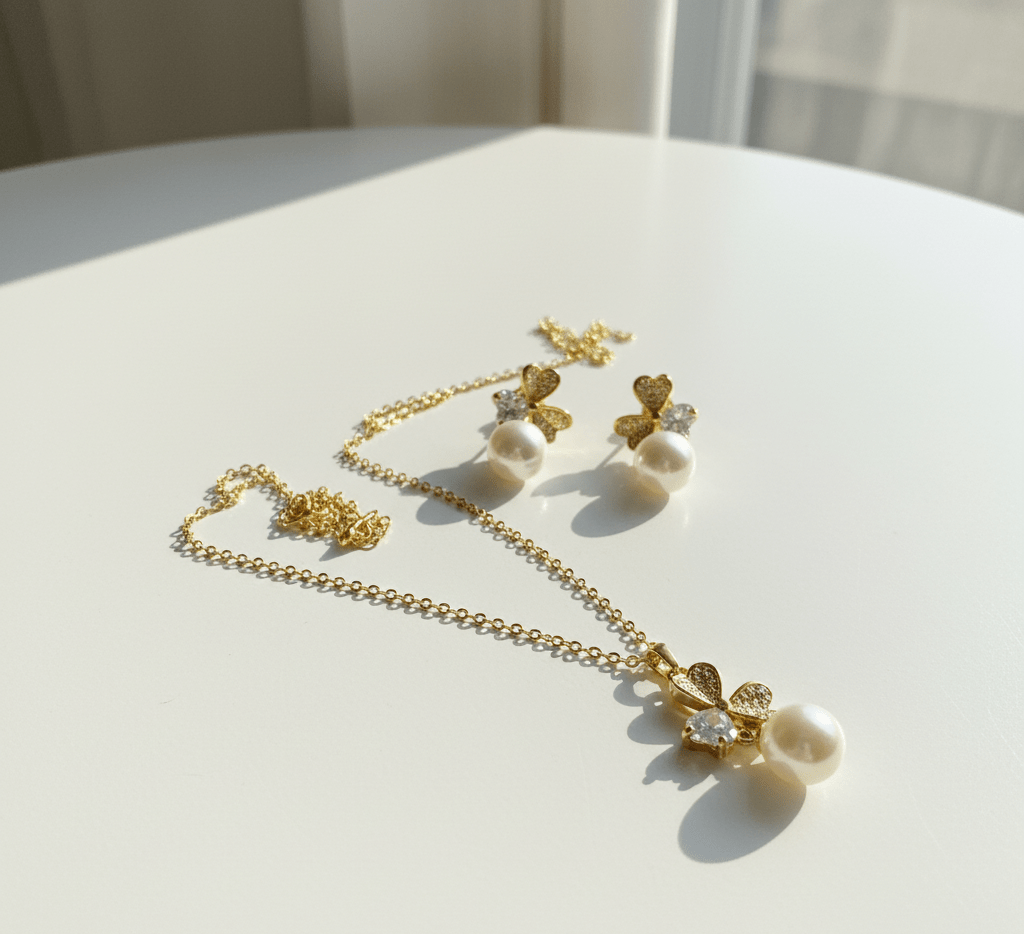 Butterfly Pearl Charm Jewelry Set - Zambeel