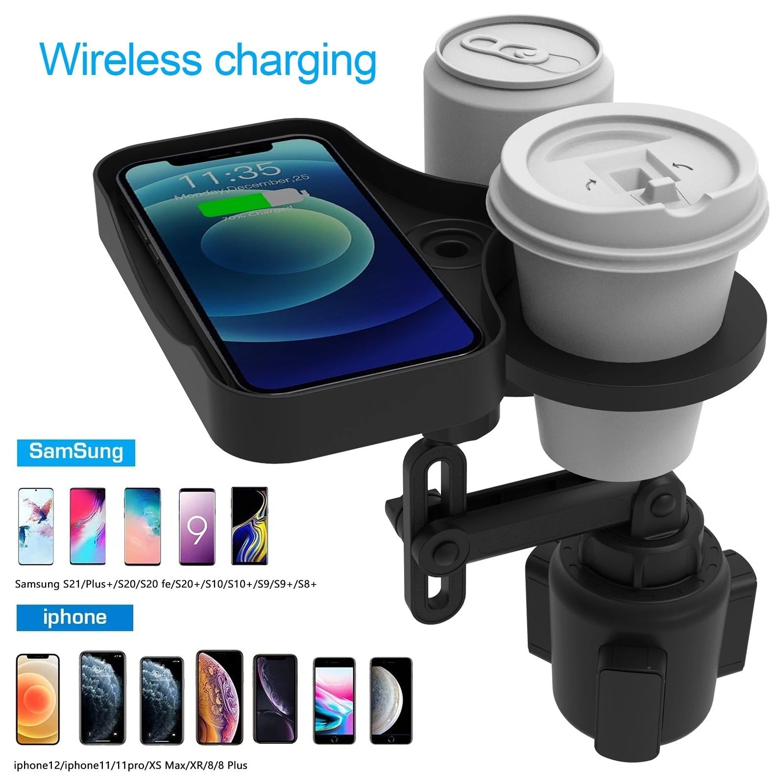 Car Cup Holder With Wireless Charging - Zambeel
