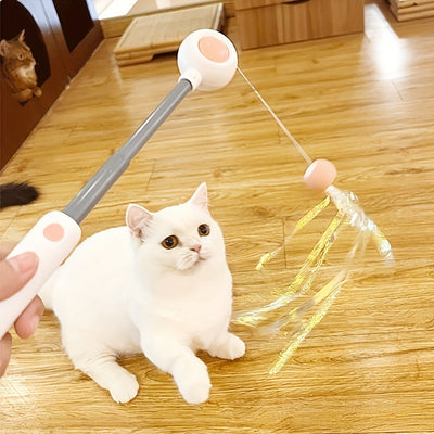 Cat Teaser Stick, Retractable Cat Wand With Replacement Head, Cat Feather Toy, Cat Interactive Toy For Indoor Cats For Relief Boredom And Exercise - Zambeel