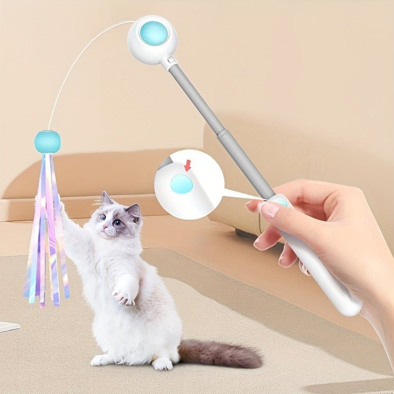Cat Teaser Stick, Retractable Cat Wand With Replacement Head, Cat Feather Toy, Cat Interactive Toy For Indoor Cats For Relief Boredom And Exercise - Zambeel
