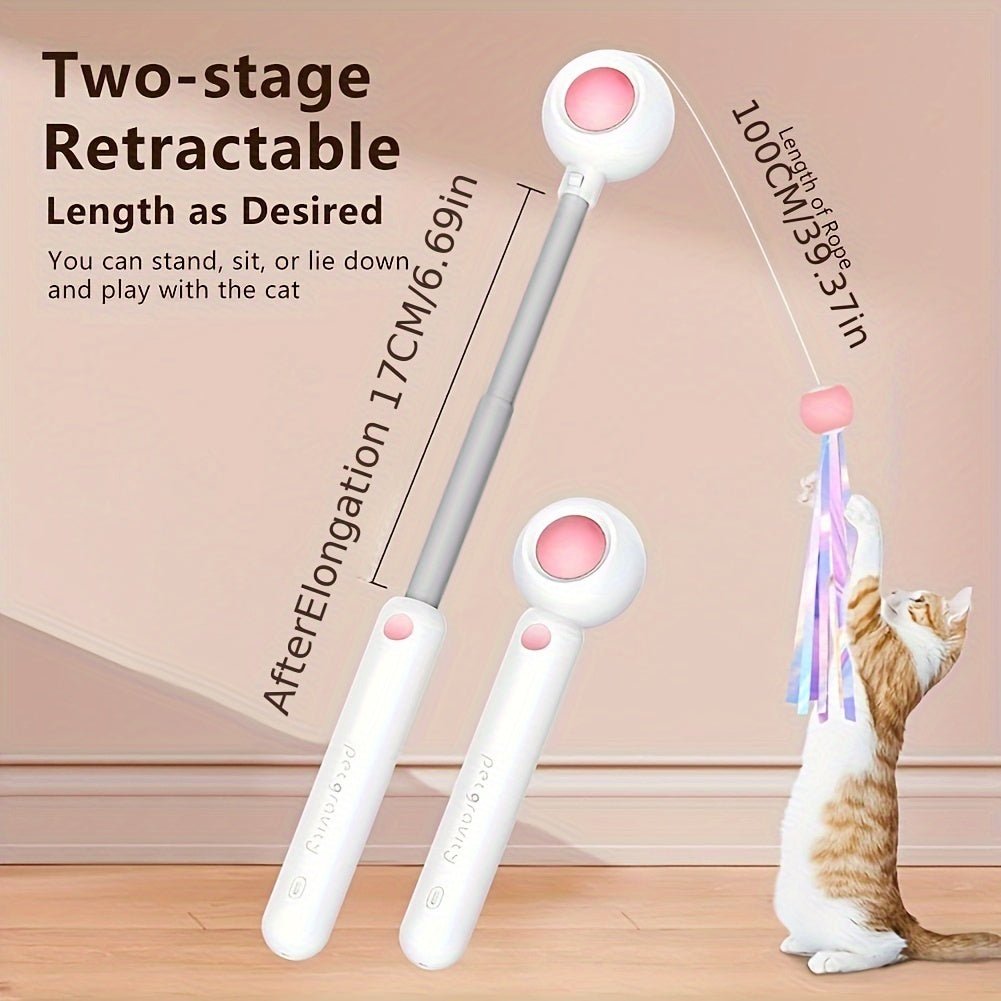 Cat Teaser Stick, Retractable Cat Wand With Replacement Head, Cat Feather Toy, Cat Interactive Toy For Indoor Cats For Relief Boredom And Exercise - Zambeel