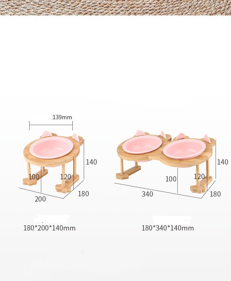 Ceramics Puppy Cat Dog Pet Single And Double Food Bowl For Eating And Drinking With Wooden Frame Pets Supplies Feeding Dish - Zambeel