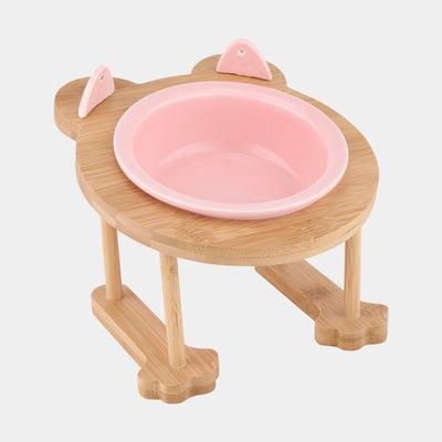 Ceramics Puppy Cat Dog Pet Single And Double Food Bowl For Eating And Drinking With Wooden Frame Pets Supplies Feeding Dish - Zambeel