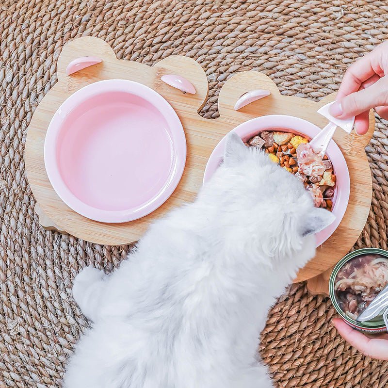Ceramics Puppy Cat Dog Pet Single And Double Food Bowl For Eating And Drinking With Wooden Frame Pets Supplies Feeding Dish - Zambeel