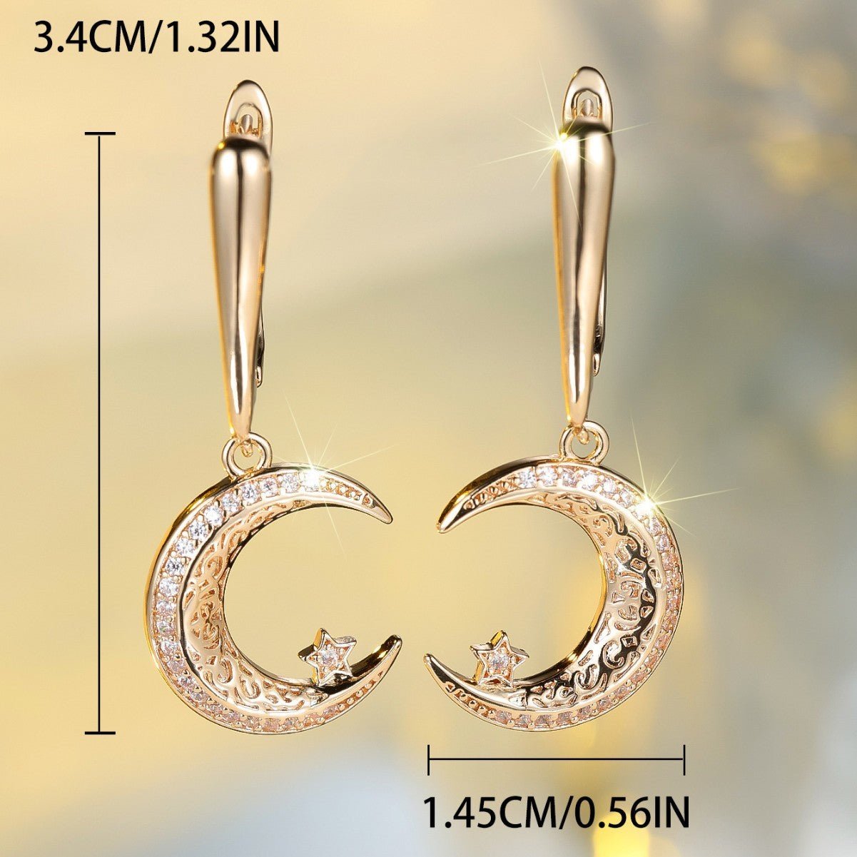 Champagne Gold Star And Moon Earrings Design Sense - Zambeel