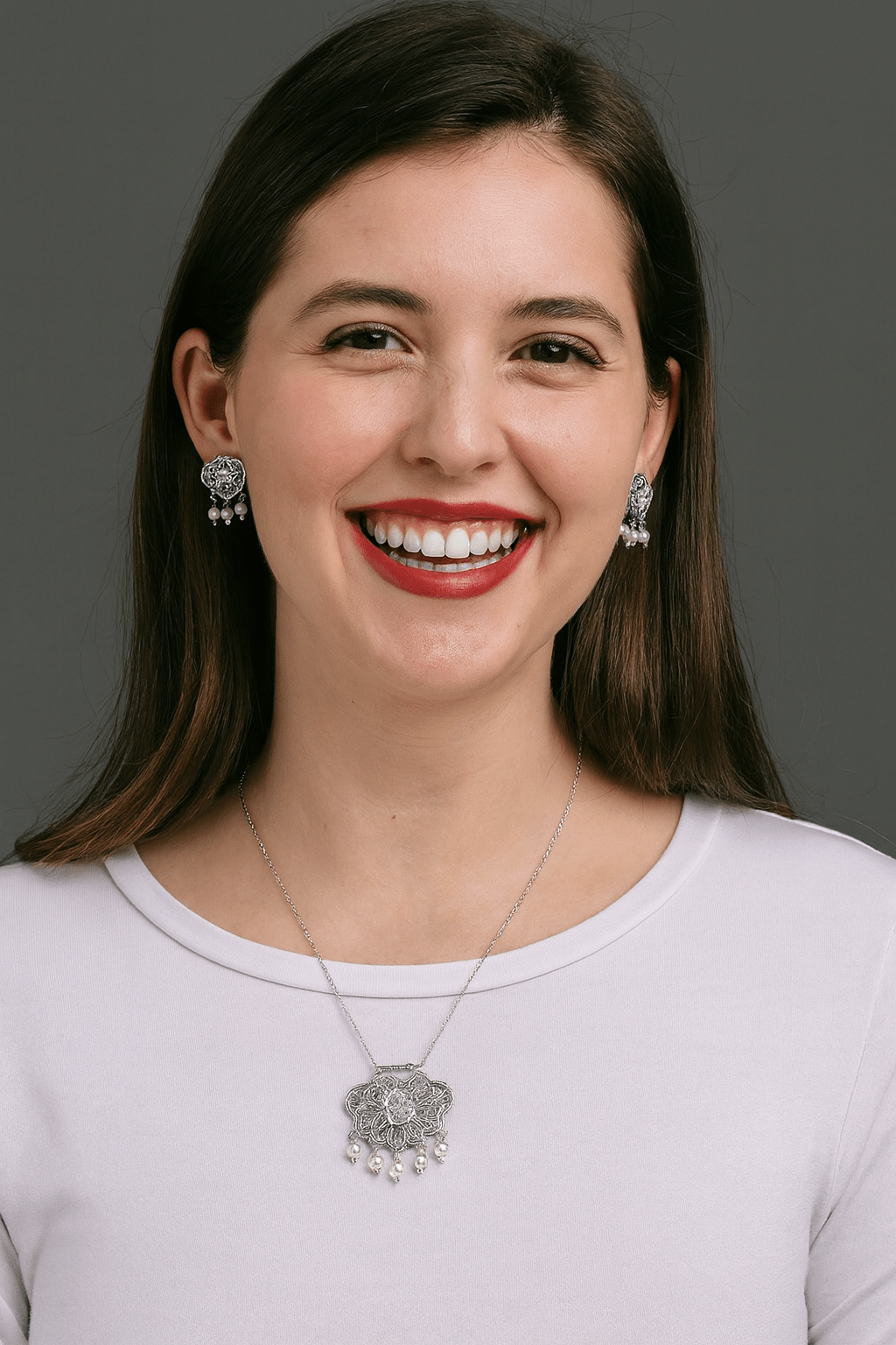 Classic Pearl Drop Filigree Necklace Set - Zambeel