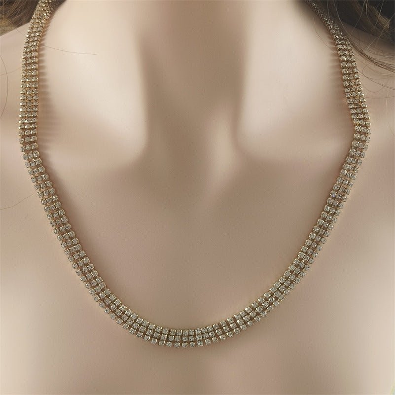 Clavicle Chain Wedding Dress Studio Popular Ornament Three - layer Zircon Necklace - Zambeel