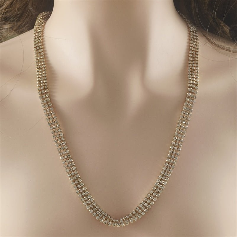 Clavicle Chain Wedding Dress Studio Popular Ornament Three - layer Zircon Necklace - Zambeel