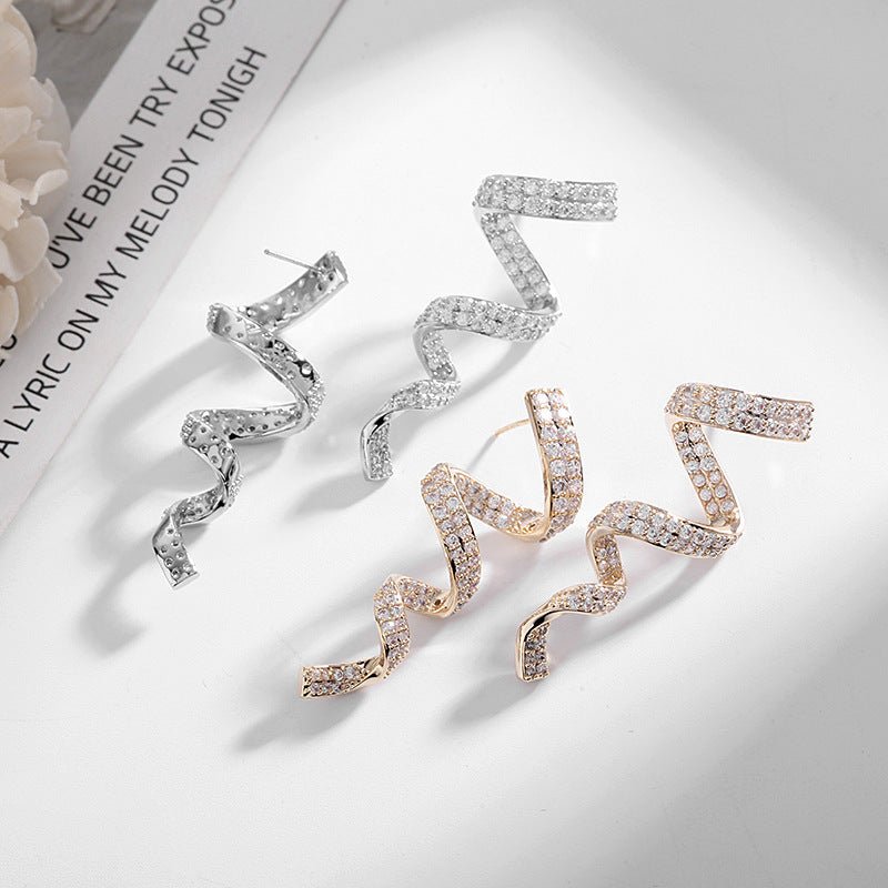 Cold Wind Zircon Minimally Personalized Spiral Wire Earrings - Zambeel