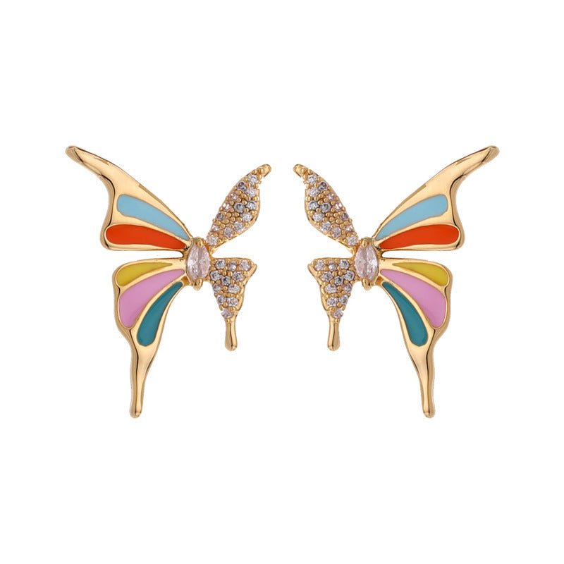 Colorful Enamel Butterfly Earrings For Women Inlaid Zircon - Zambeel