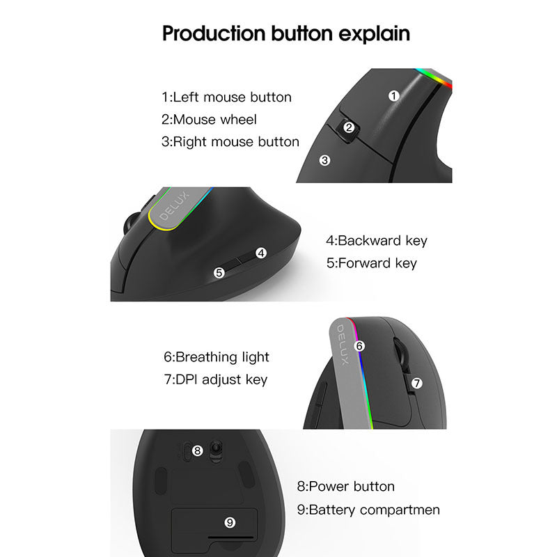 Colorful M618C RGB Vertical Wireless Ergonomic Hand - held Straight Mouse - Zambeel